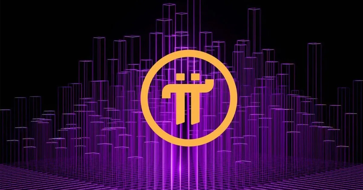 Biểu tượng mạng lưới tiền điện tử Pi Network với logo hình tròn màu tím